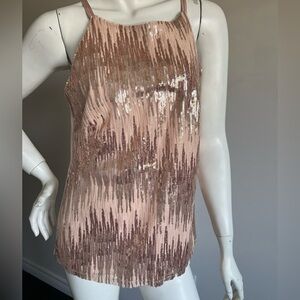 White House Black Market Shiny Pink Sequin Top Sweet Key-hole Back Detail